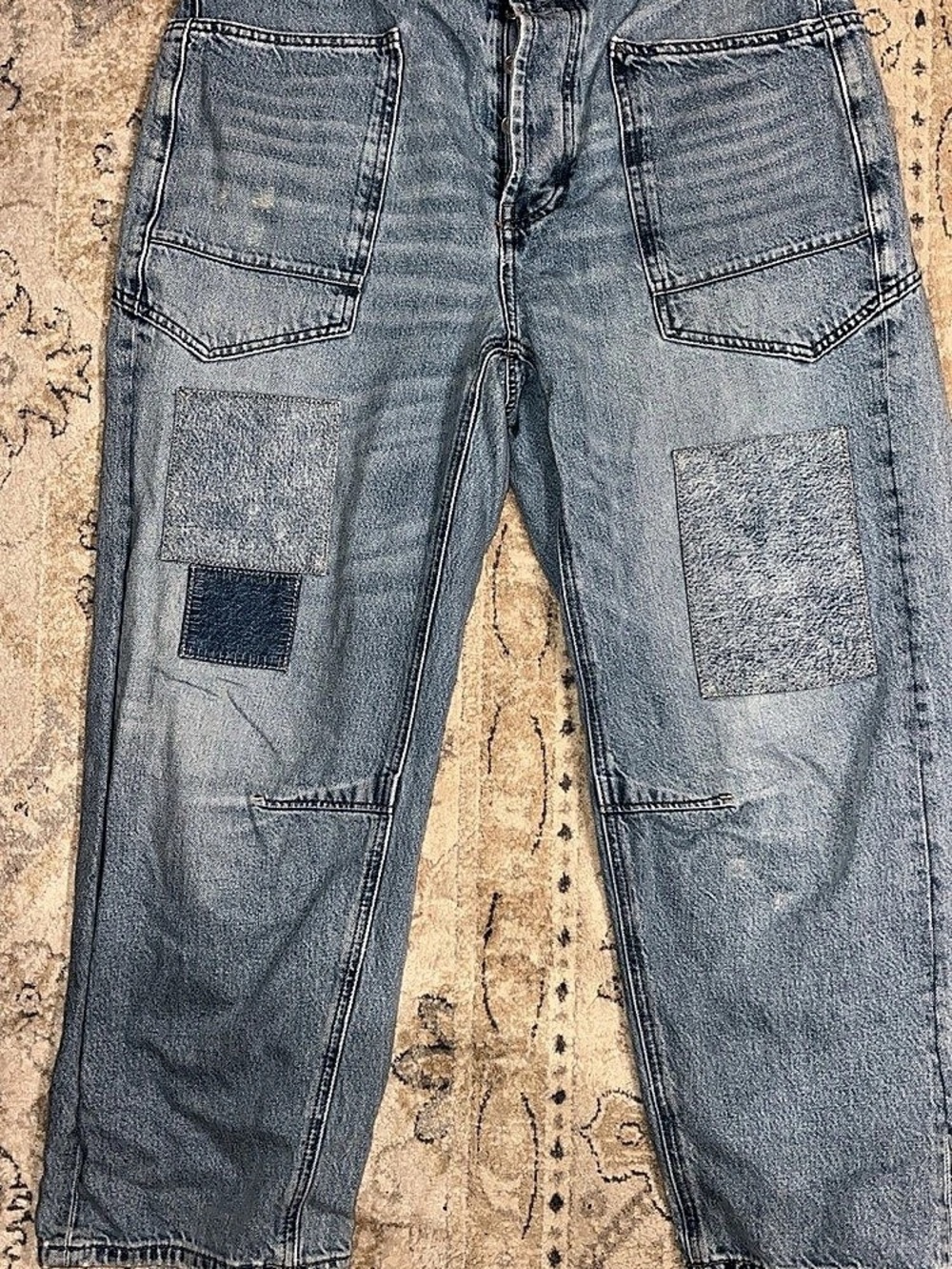 Free People We The Free Call Me Crazy Cargo Jeans Blue